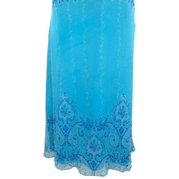 Coldwater Creek Blue Silk Midi Dress Damask Paisley Floral Vines (Misses 14) - Picture 4 of 10